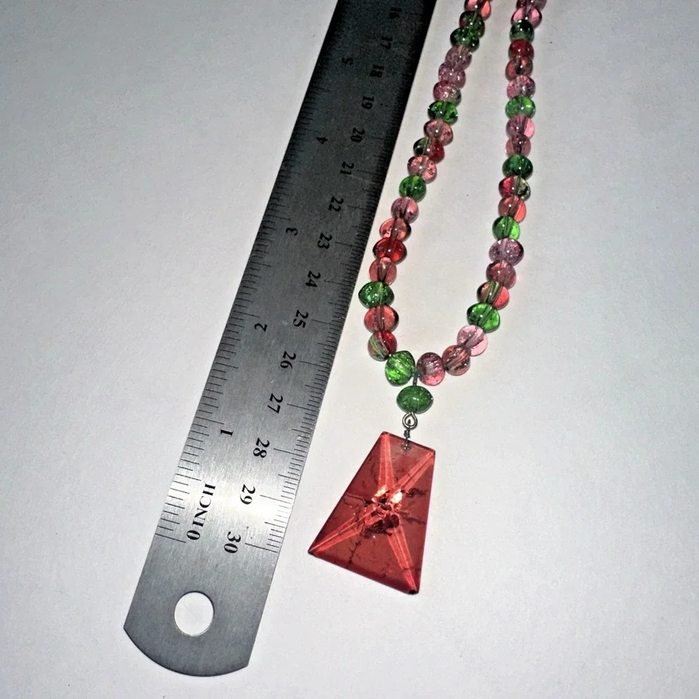 Monet Necklace Women OS Red Green Pink Excellent Beaded Statement Pendant